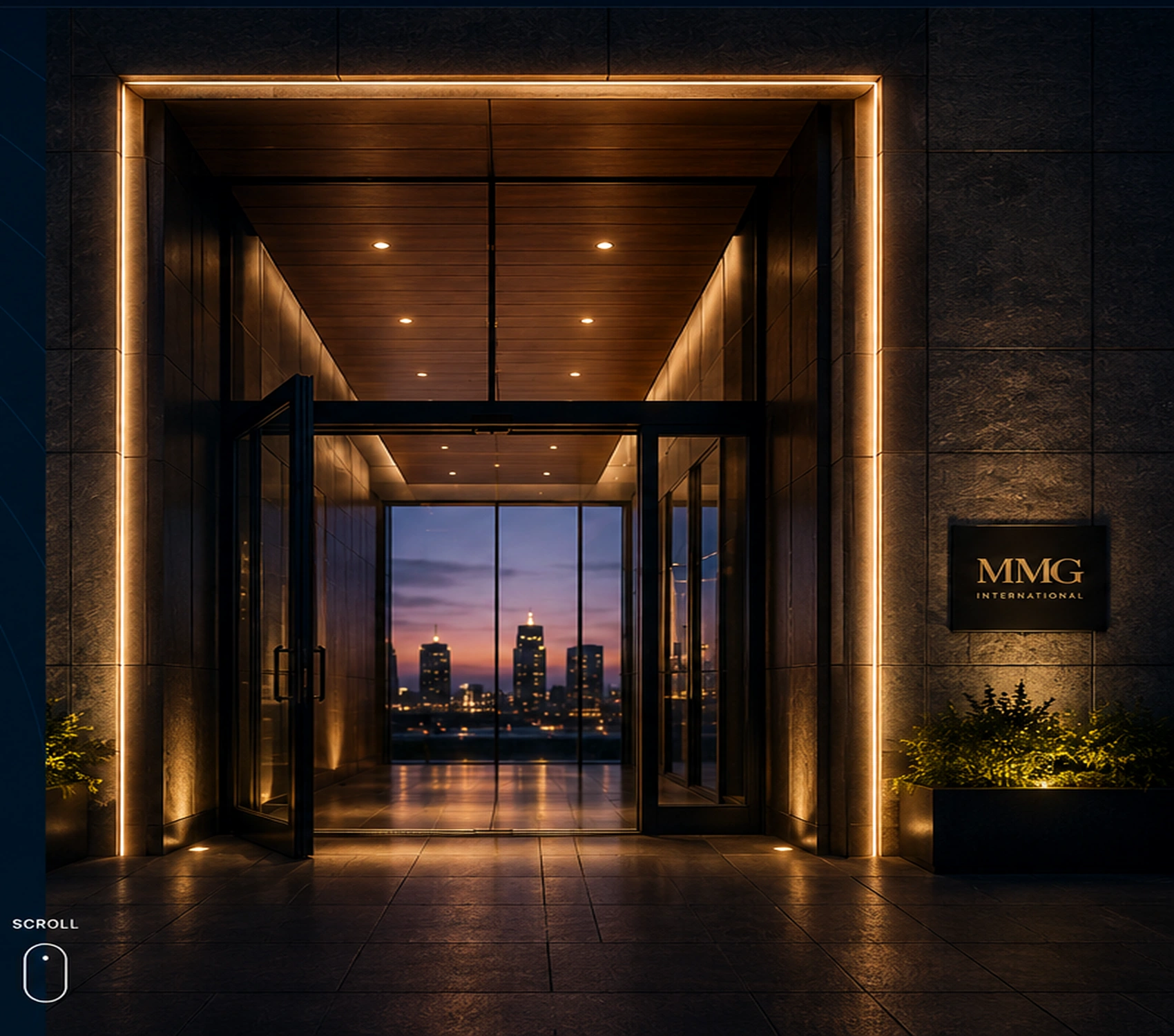 An illuminated MMG entrance representing a path from complexity to clarity